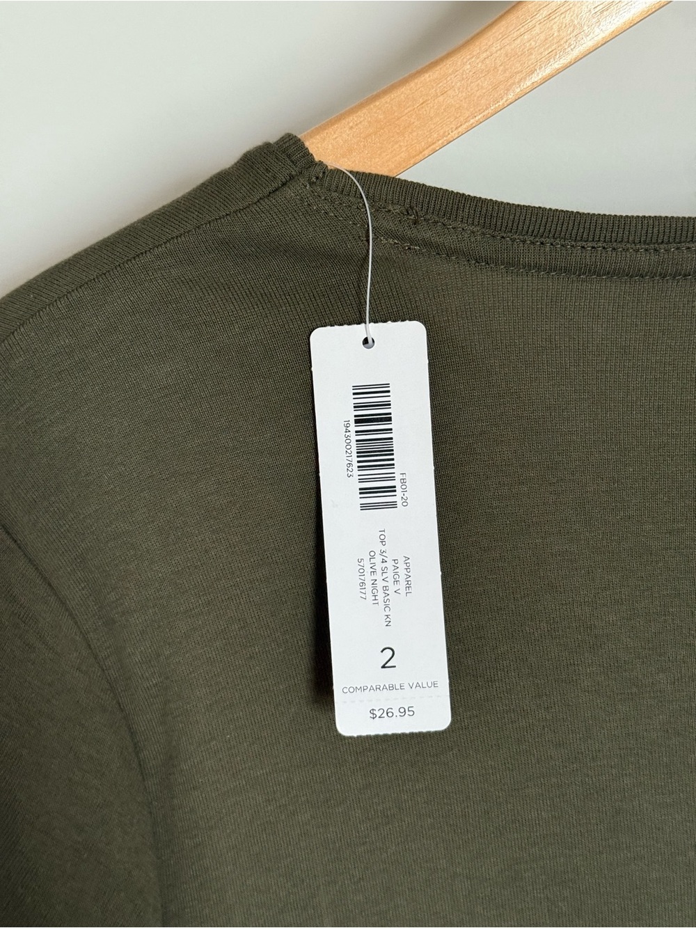 NWT Chico’s Paige V-neck 3/4 Sleeve Top Olive Night Green 100% Cotton 2 Large - Picture 4 of 10